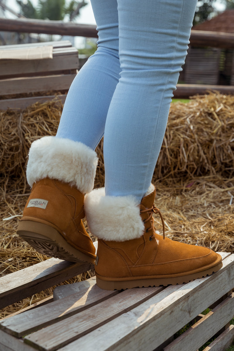 UGG Wool-Lined Suede Tie Up UGG Boots - Chestnut