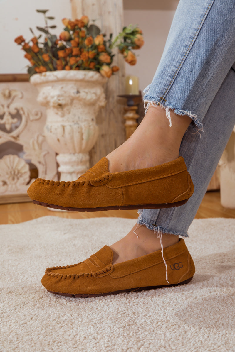 UGG Leather Suede Moccasin Loafer - Chestnut