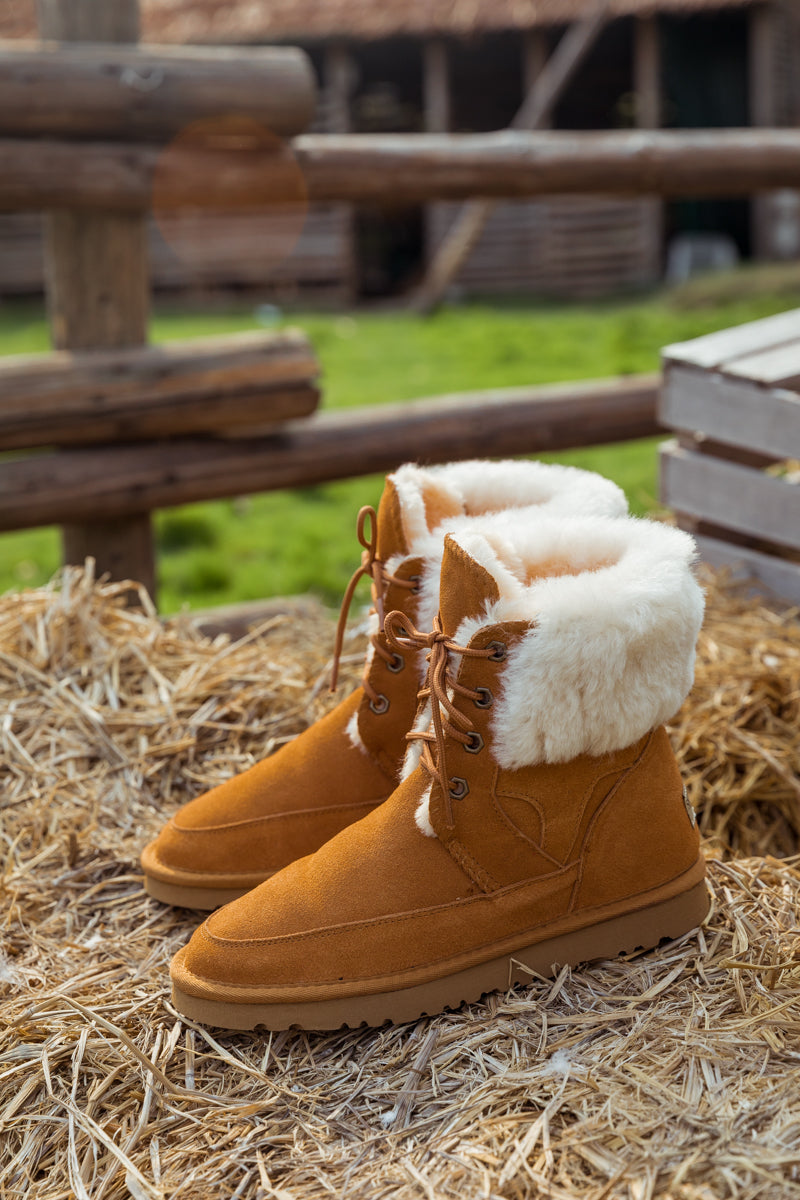 UGG Wool-Lined Suede Tie Up UGG Boots - Chestnut