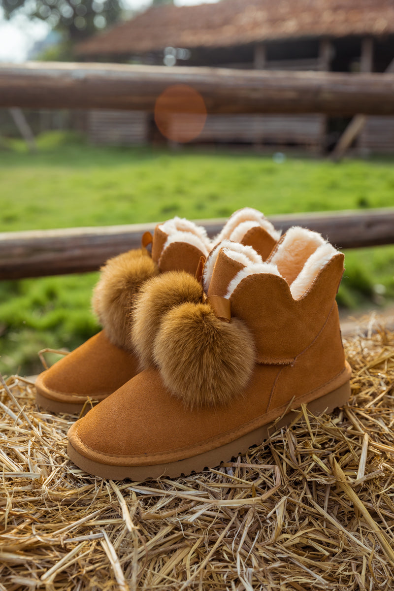 UGG Faux Fur Balls Suede Boot - Chestnut