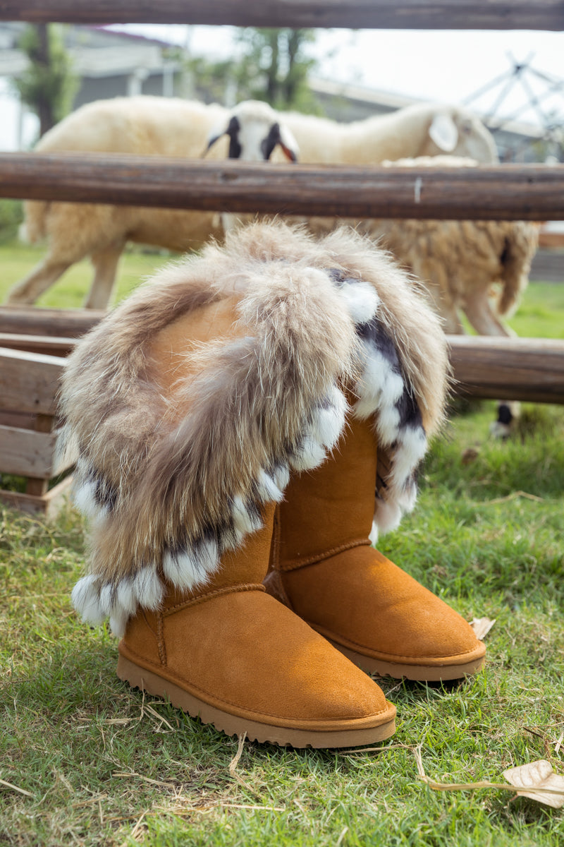 UGG Faux Fur Wool-Lined Grazing Calf Boots - Chestnut