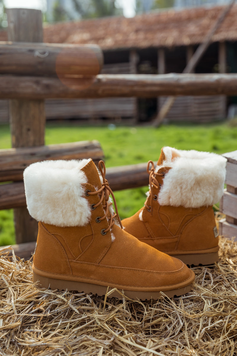 UGG Wool-Lined Suede Tie Up UGG Boots - Chestnut