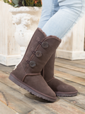 UGG Side Button Faux Fur-Lined Leather Suede Boots - Chocolate