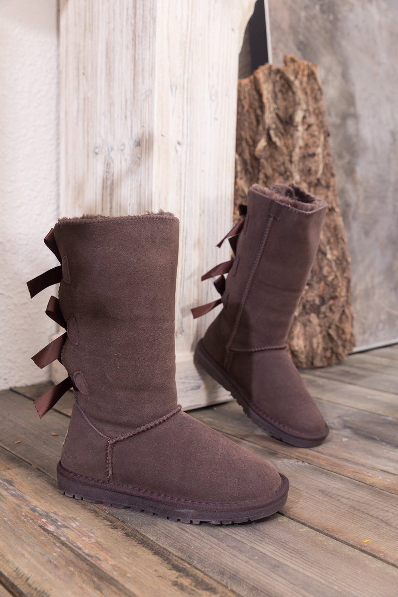 UGG Tri Ribbon Bow Suede Boots - Chocolate