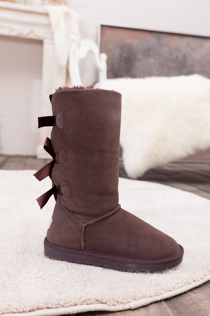 UGG Tri Ribbon Bow Suede Boots - Chocolate