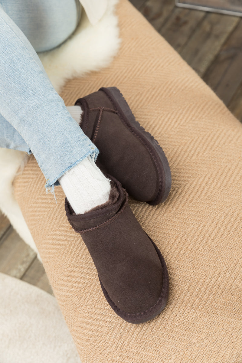 UGG Faux-Fur-Lined Suede Tasman Ankle Boot - Chocolate