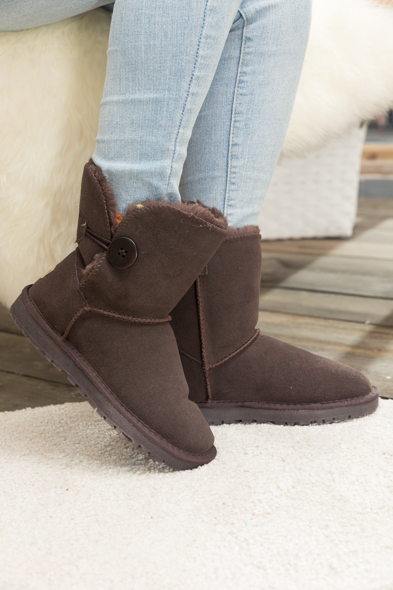 UGG Faux Fur-Lined Classic Side Button UGG Boot - Chocolate