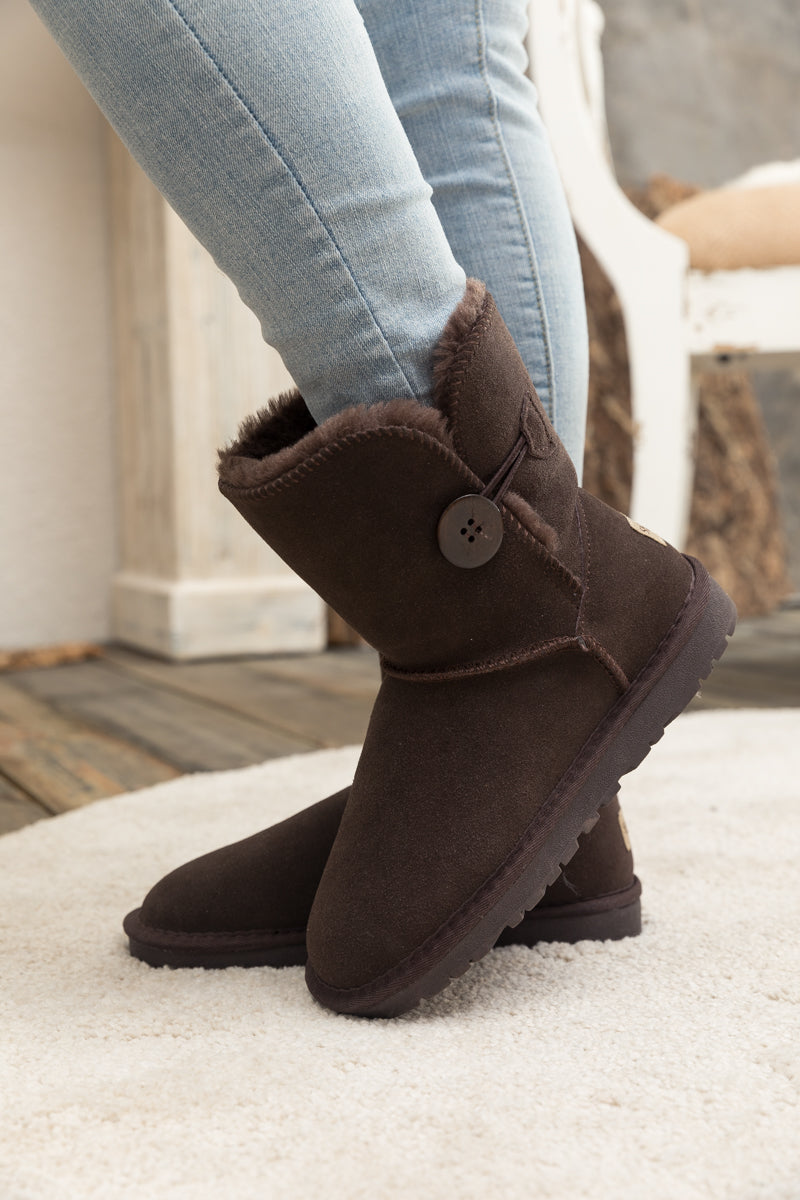 UGG Faux Fur-Lined Classic Side Button UGG Boot - Chocolate
