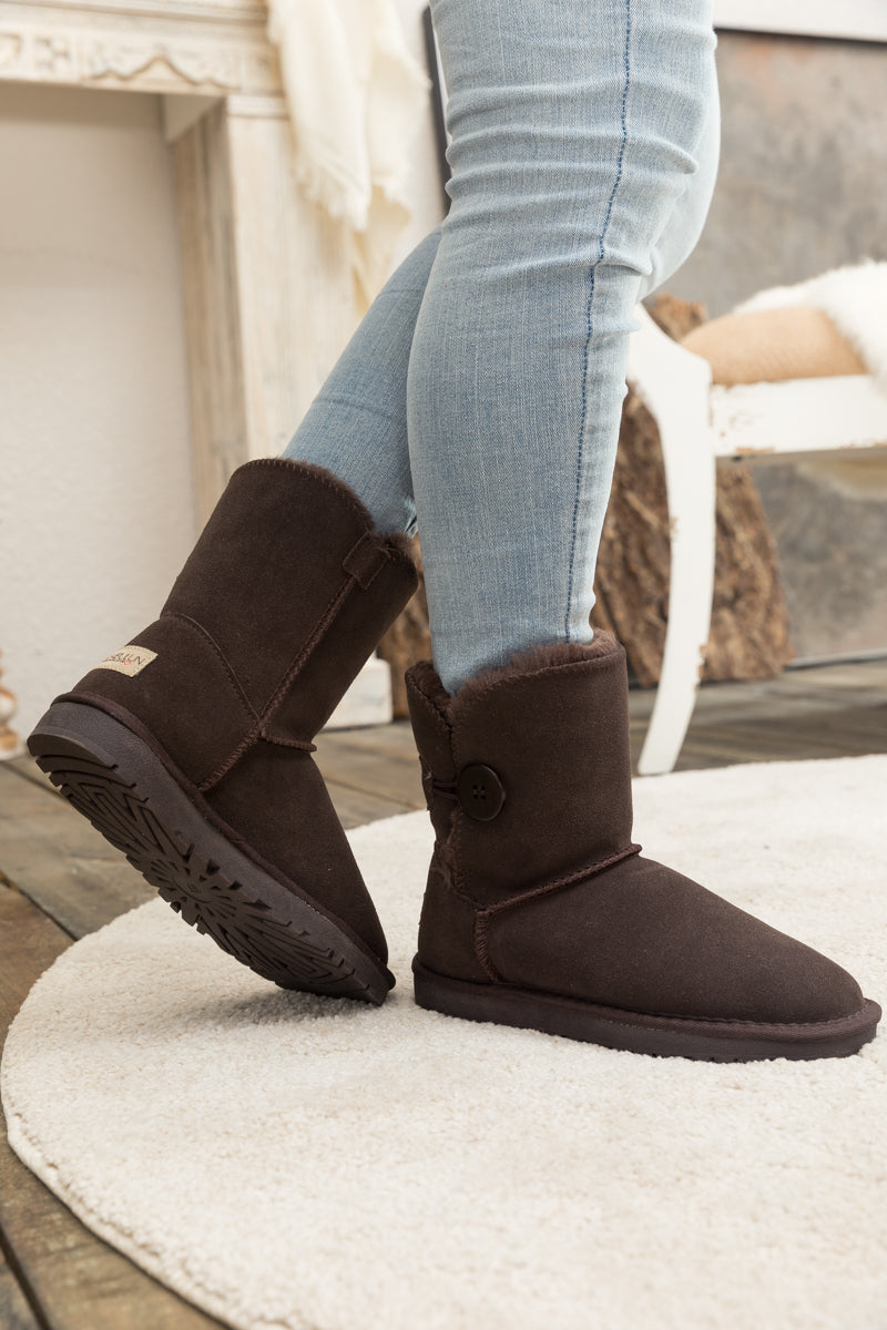 UGG Faux Fur-Lined Classic Side Button UGG Boot - Chocolate