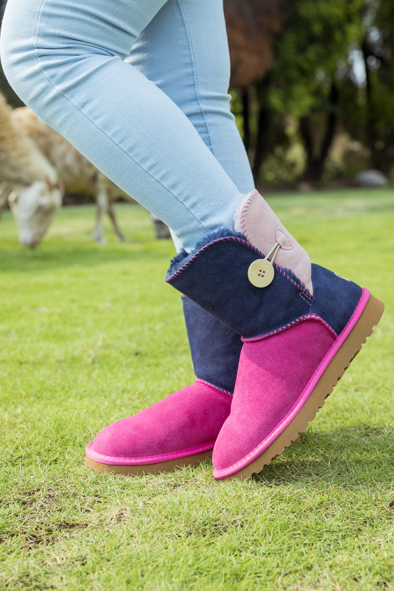 UGG Color Block Side Button Suede Boot - Fuchsia