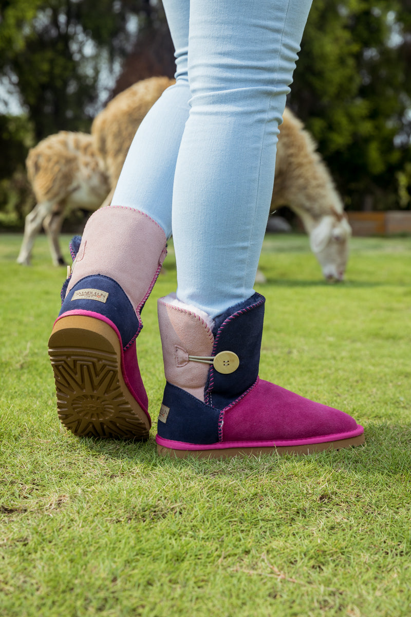 UGG Color Block Side Button Suede Boot - Fuchsia