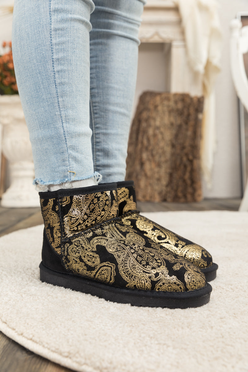UGG Embroidered Faux Fur-Lined Leather Suede Boot