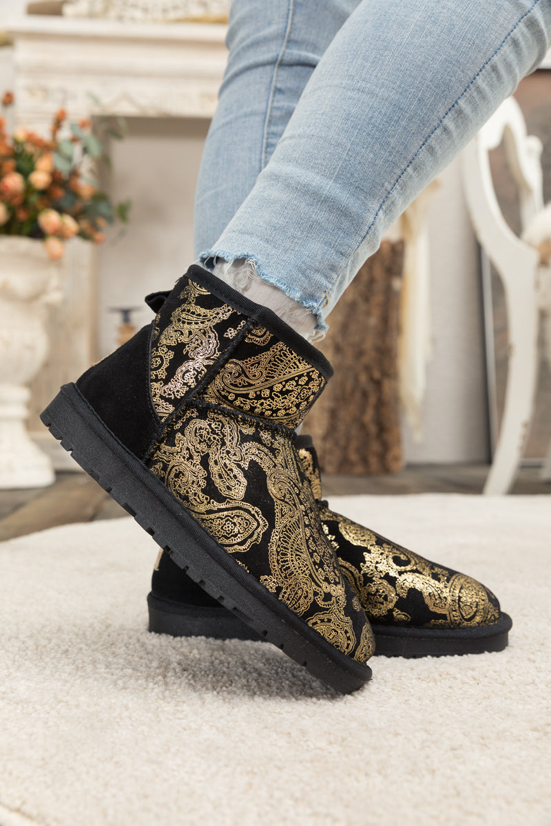 UGG Embroidered Faux Fur-Lined Leather Suede Boot