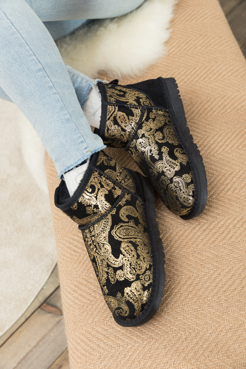 UGG Embroidered Faux Fur-Lined Leather Suede Boot