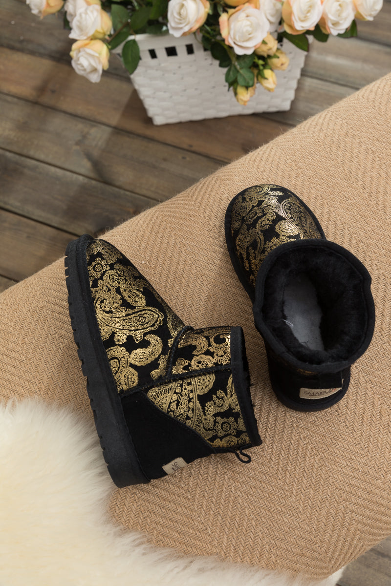 UGG Embroidered Faux Fur-Lined Leather Suede Boot