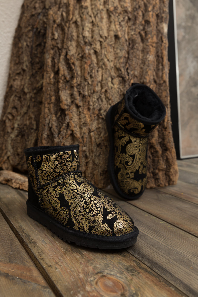 UGG Embroidered Faux Fur-Lined Leather Suede Boot