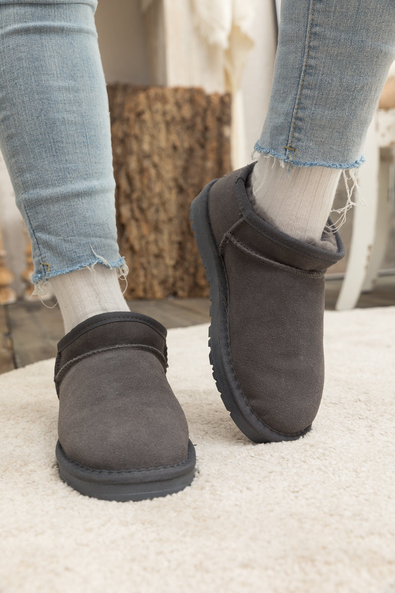 UGG Faux-Fur-Lined Suede Tasman Ankle Boot - Grey