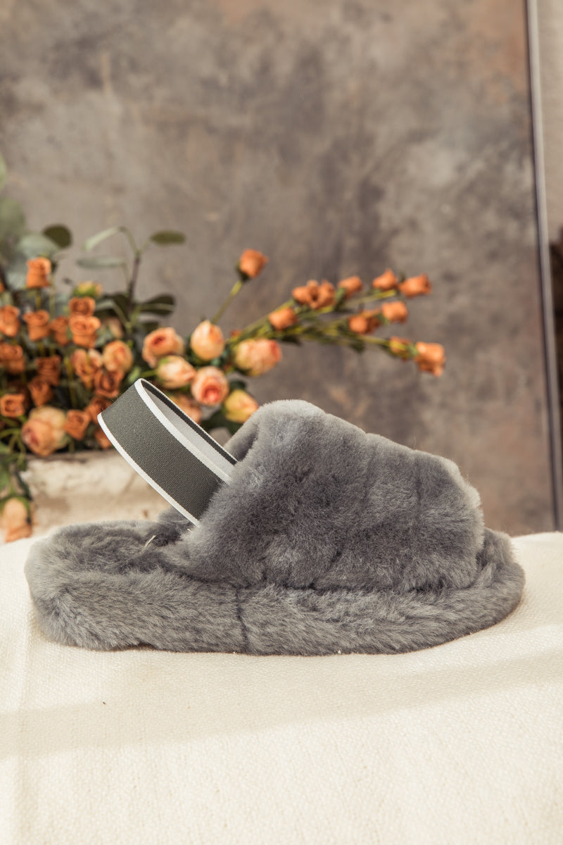 UGG Fluffy Soft Wool Snug Slipper Sandals - Grey