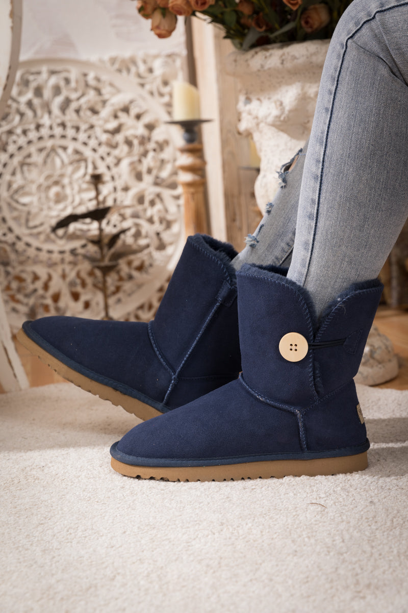 UGG Faux Fur-Lined Classic Side Button UGG Boot - Navy