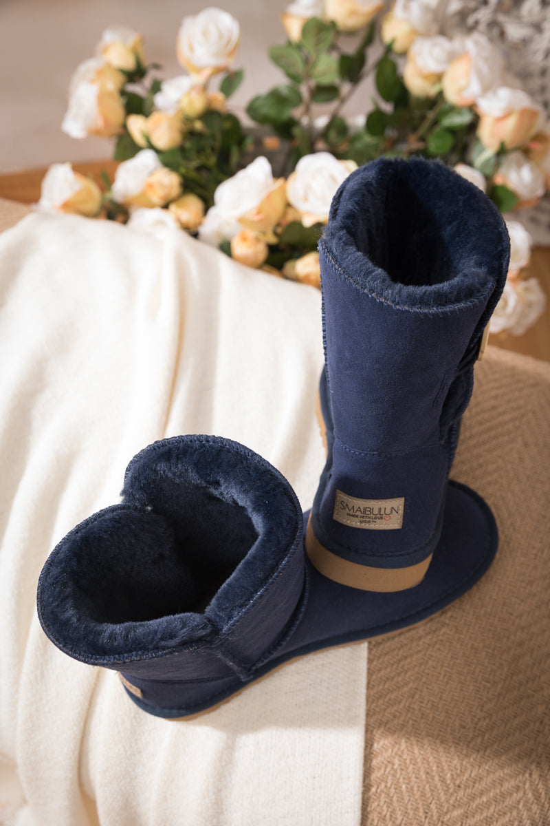 UGG Faux Fur-Lined Classic Side Button UGG Boot - Navy