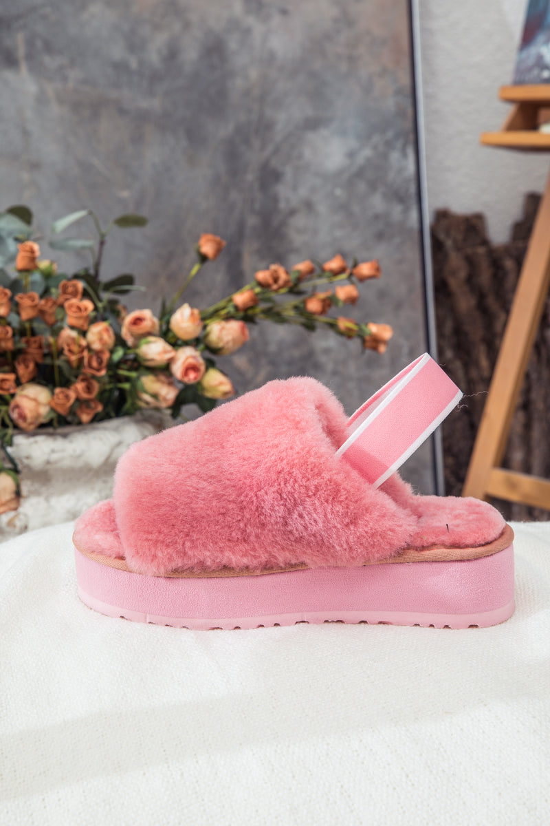UGG Soft Woolen Fluffy Disco Sandal Slipper - Pink
