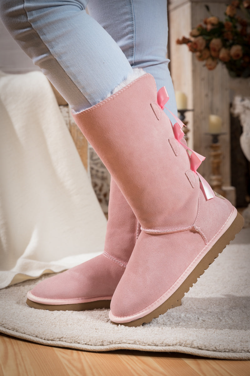 UGG Tri Ribbon Bow Suede Boots - Pink