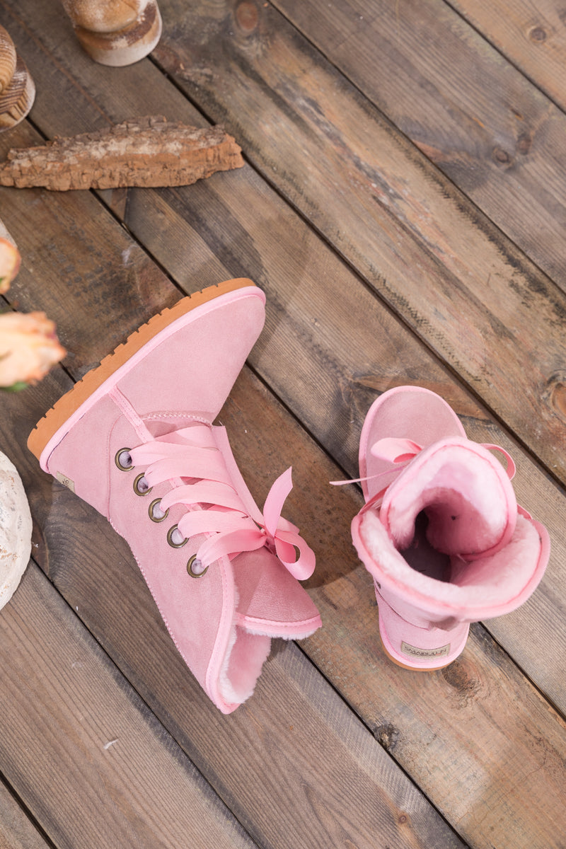 UGG Ribbon Lace-Up Faux Fur-lined Suede Boot - Pink