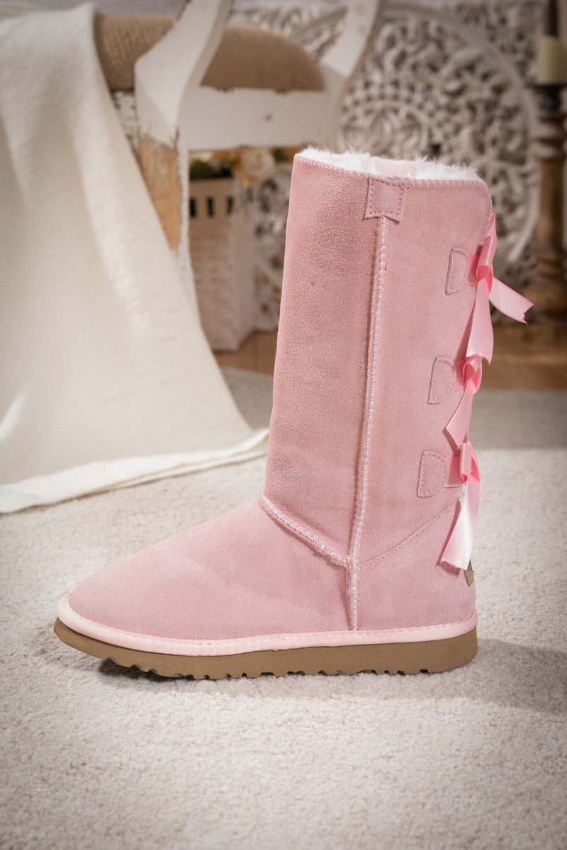 UGG Tri Ribbon Bow Suede Boots - Pink