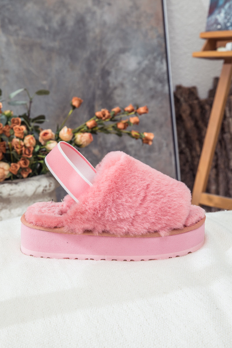 UGG Soft Woolen Fluffy Disco Sandal Slipper - Pink