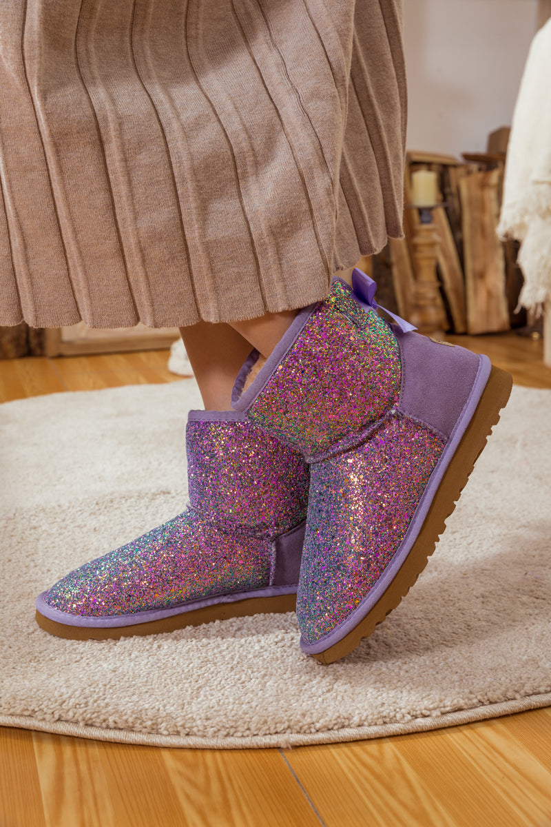 UGG Ribbon Ballet Bow Shimmer Bling Boots - Lavender