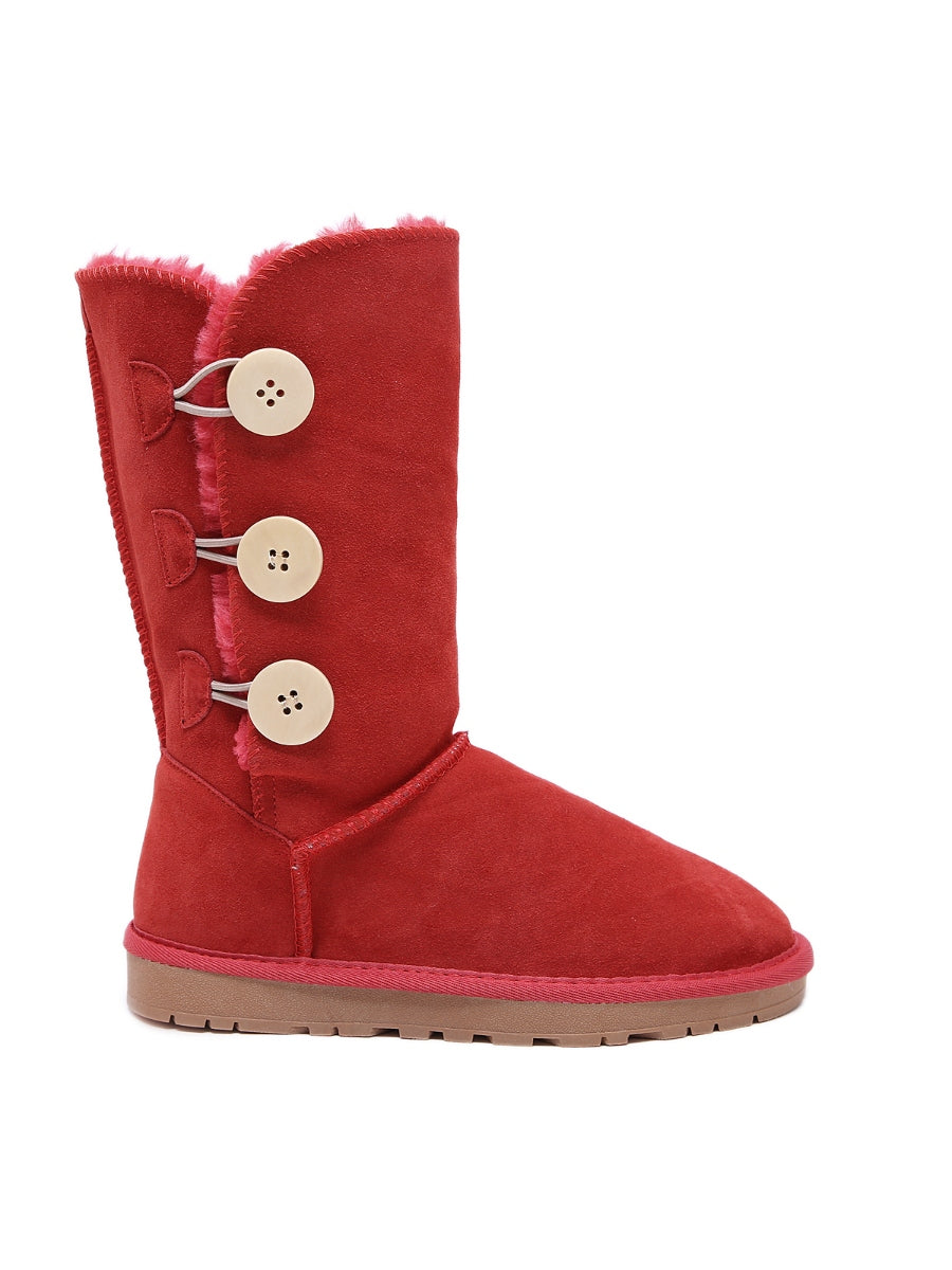 UGG Side Button Faux Fur-Lined Leather Suede Boots - Pink