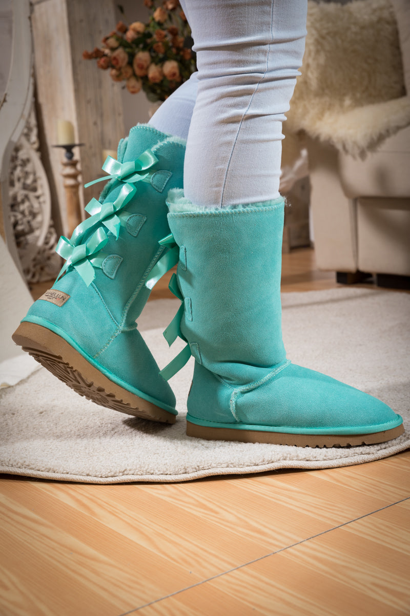 UGG Tri Ribbon Bow Suede Boots - Turquoise