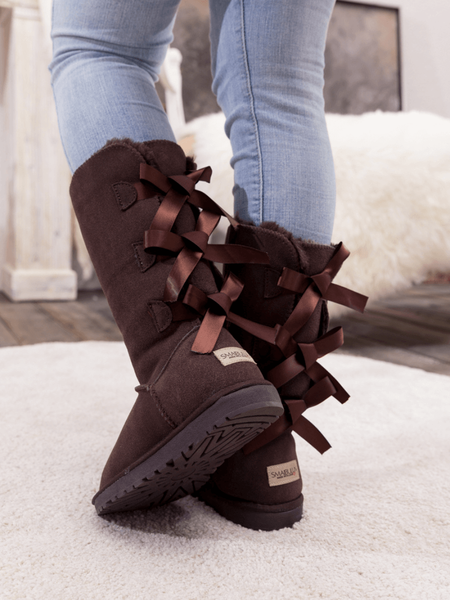 UGG Tri Ribbon Bow Suede Boots - Chocolate