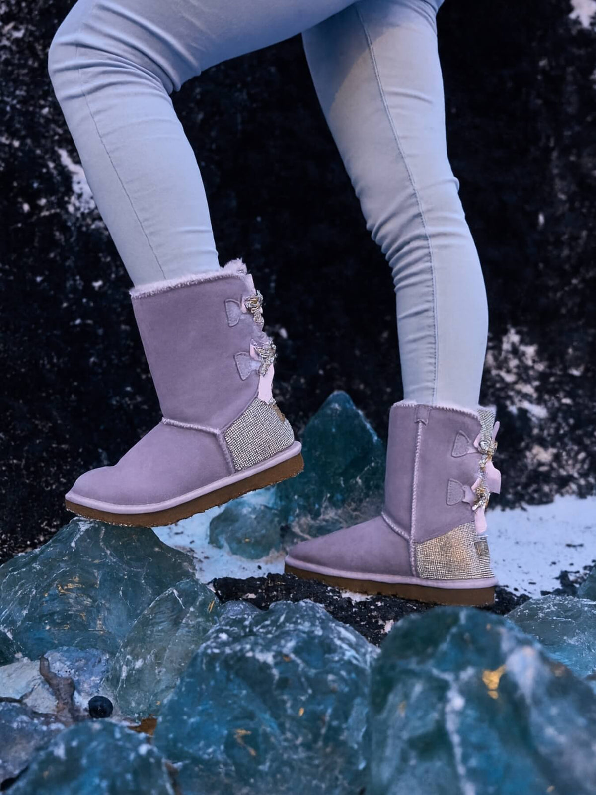 UGG Rhinestone Dual Bailey Bow Glam UGG Boots - Lilac
