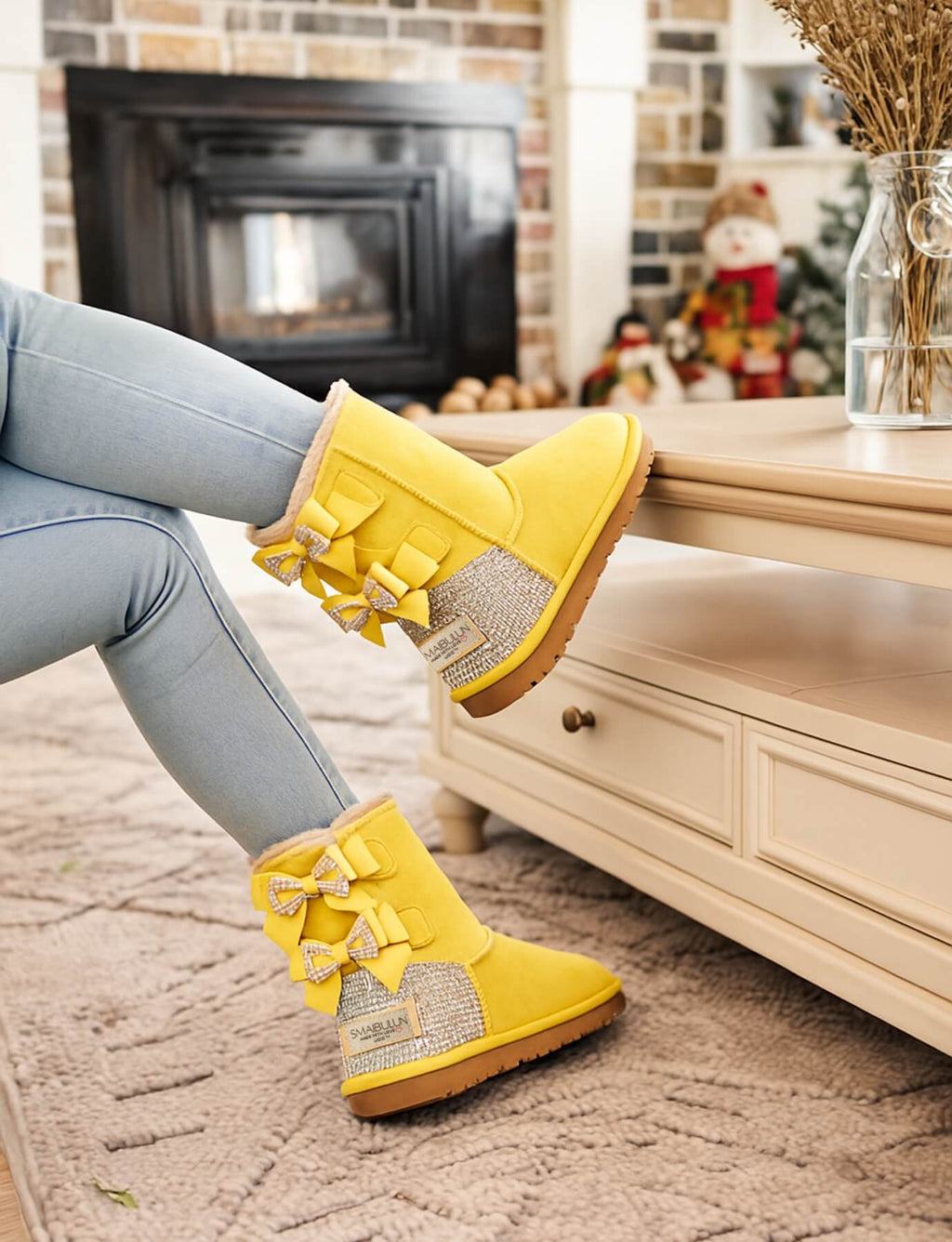 UGG Rhinestone Dual Bailey Bow Glam UGG Boots - Yellow