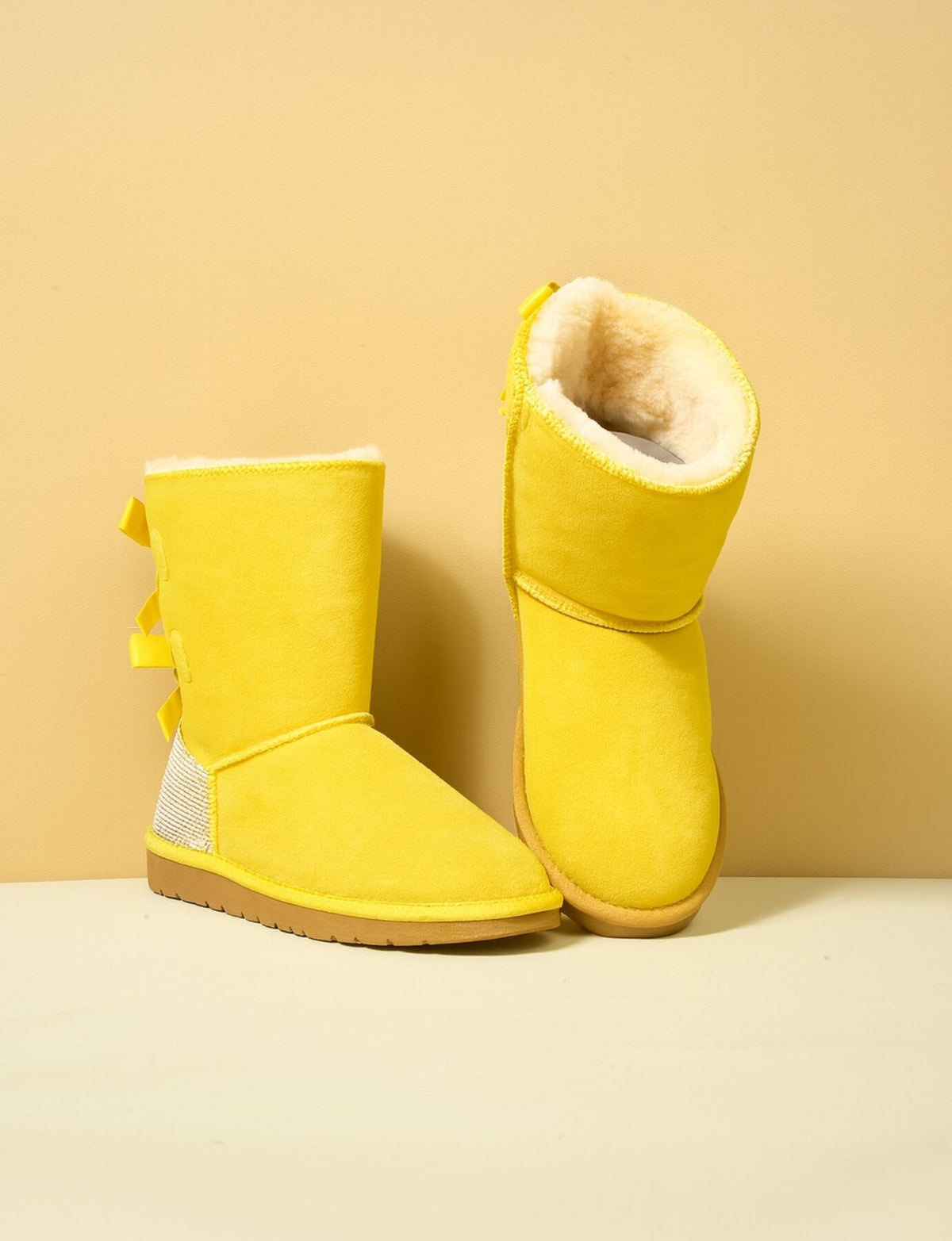 UGG Rhinestone Dual Bailey Bow Glam UGG Boots - Yellow