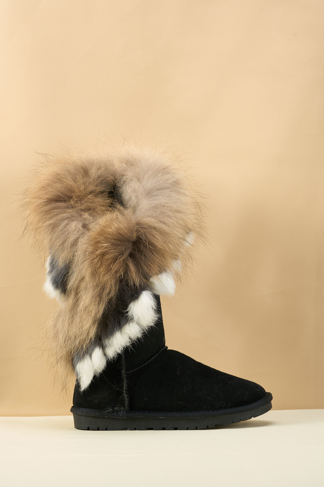 UGG Faux Fur Wool-Lined Grazing Calf Boots - Black