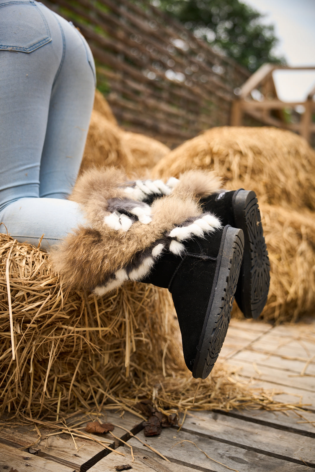 UGG Faux Fur Wool-Lined Grazing Calf Boots - Black