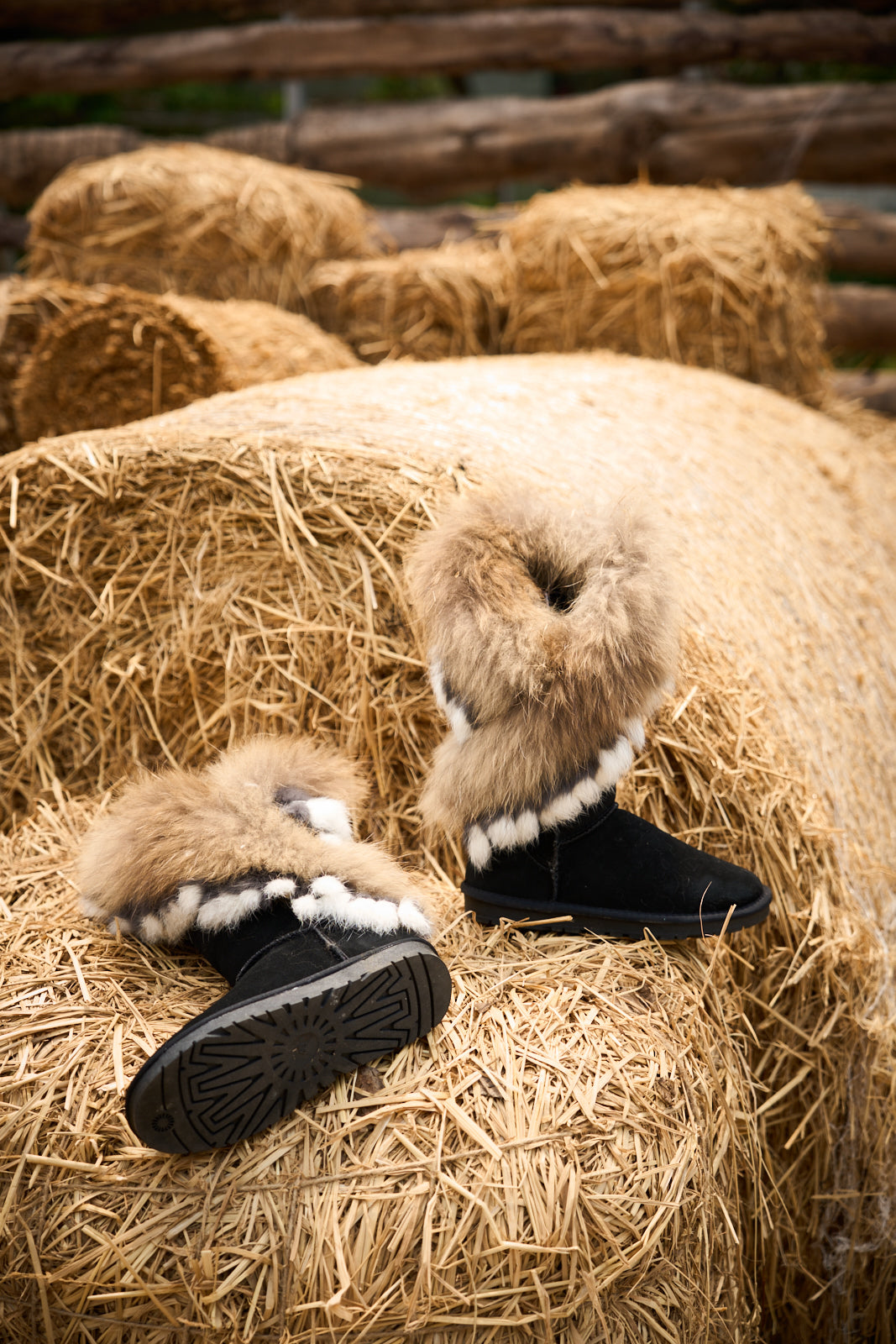 UGG Faux Fur Wool-Lined Grazing Calf Boots - Black