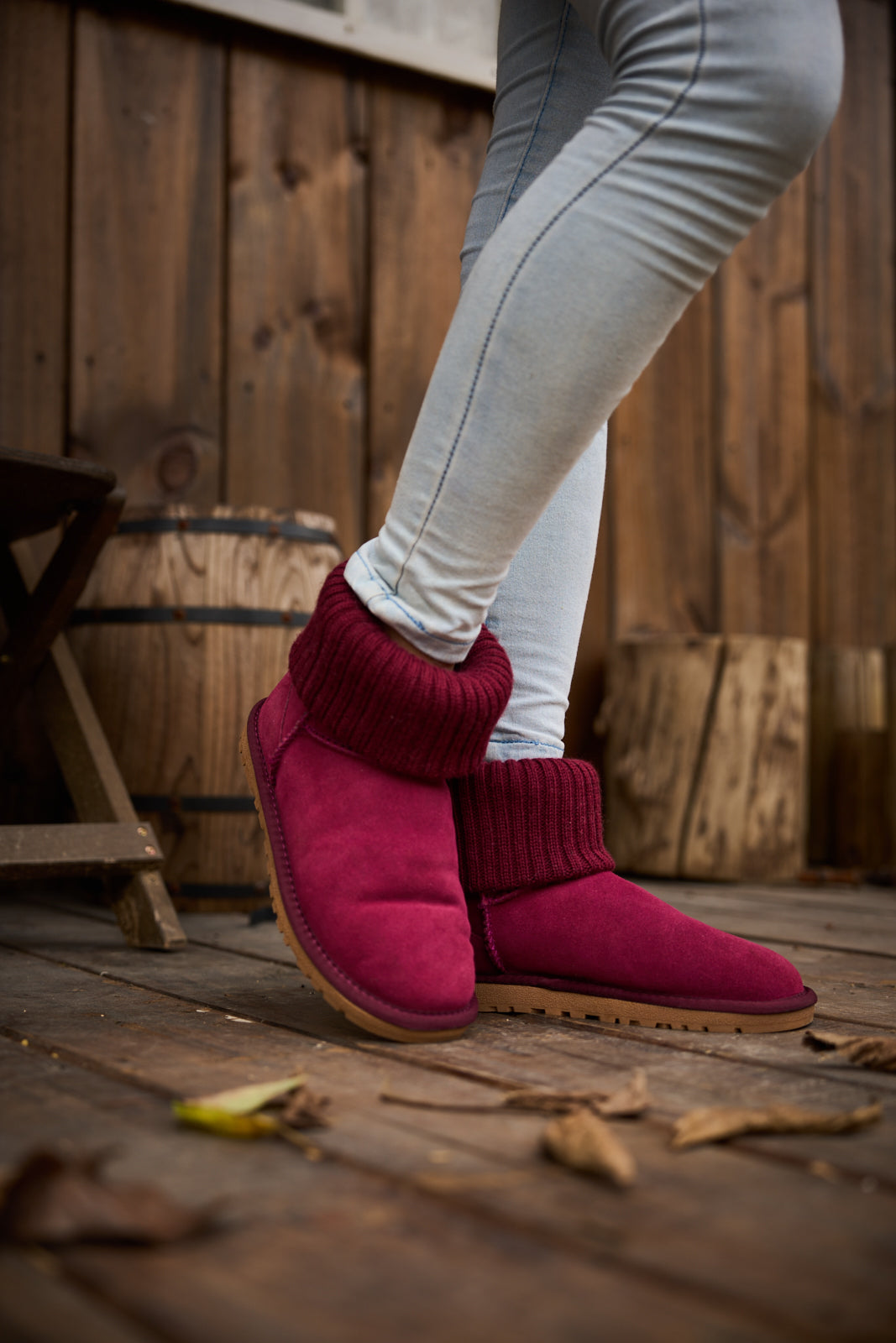 UGG Ankle Knit Stocking Mini Boots - Burgundy