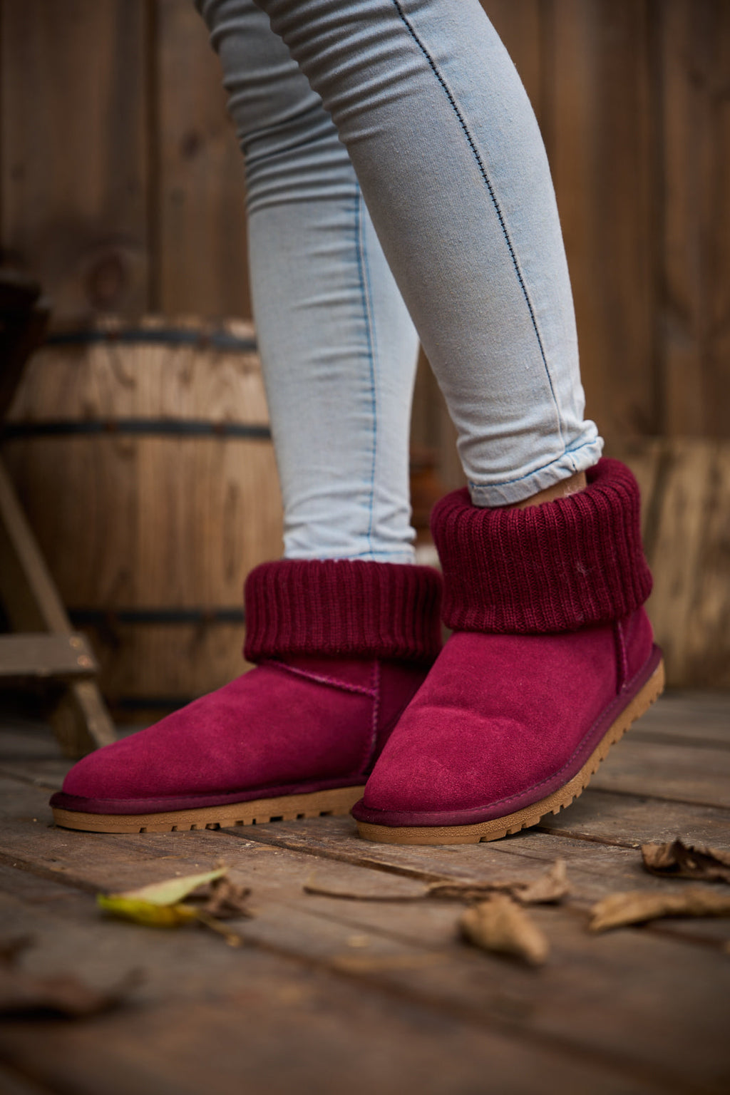 UGG Ankle Knit Stocking Mini Boots - Burgundy