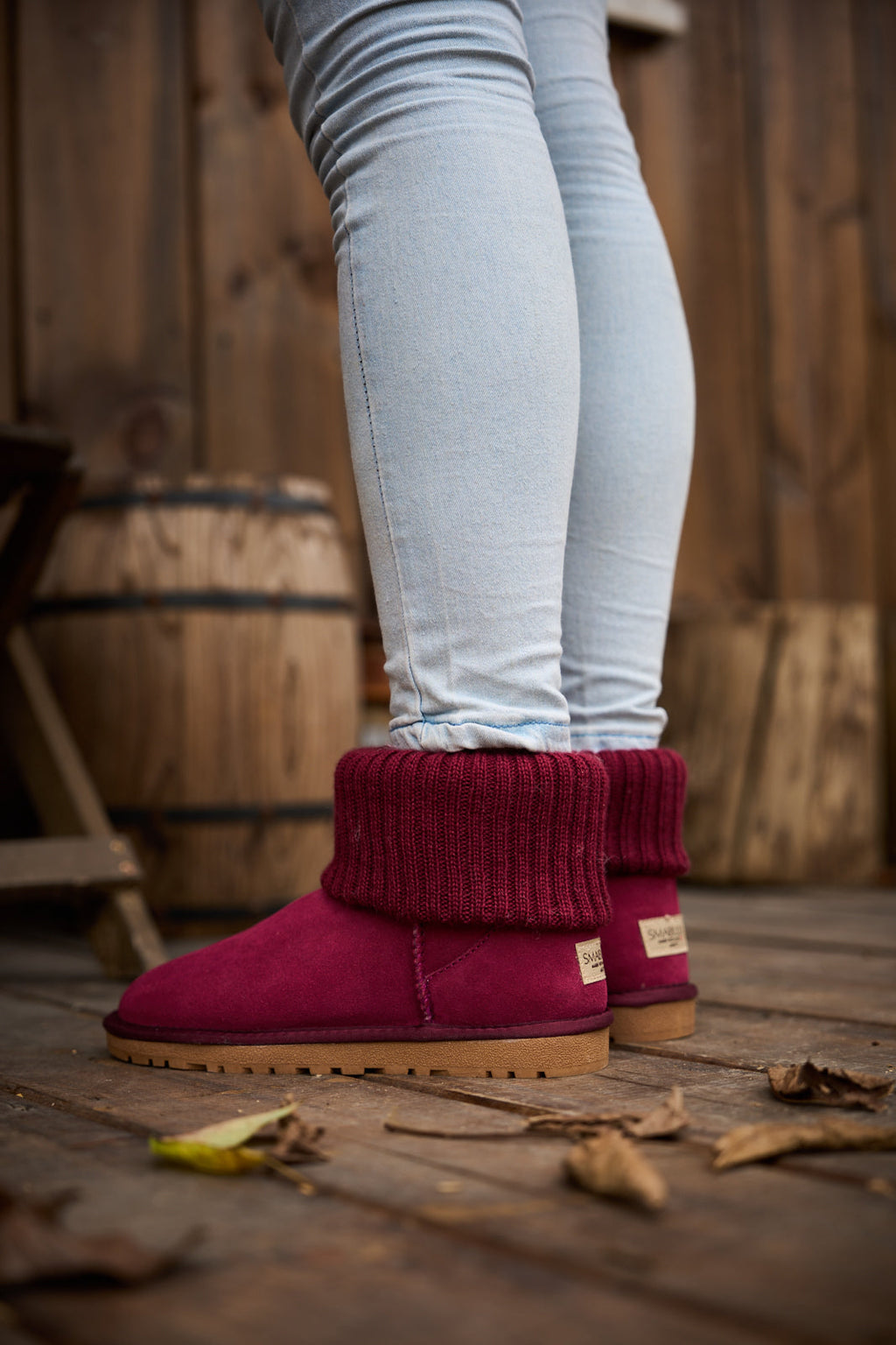 UGG Ankle Knit Stocking Mini Boots - Burgundy