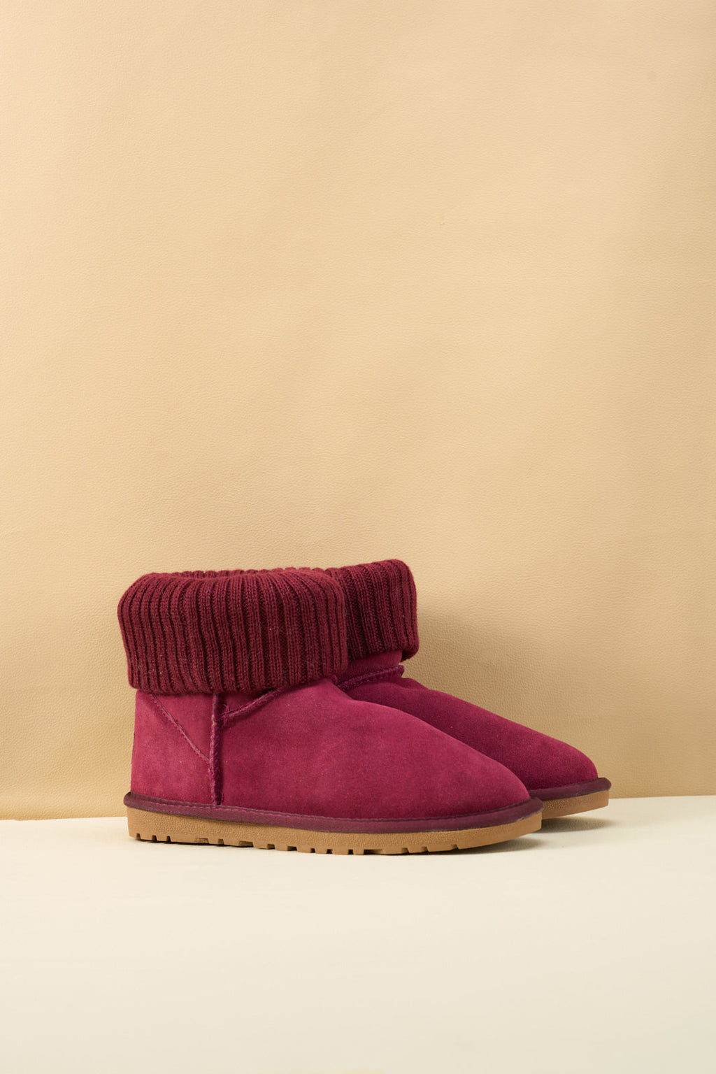 UGG Ankle Knit Stocking Mini Boots - Burgundy