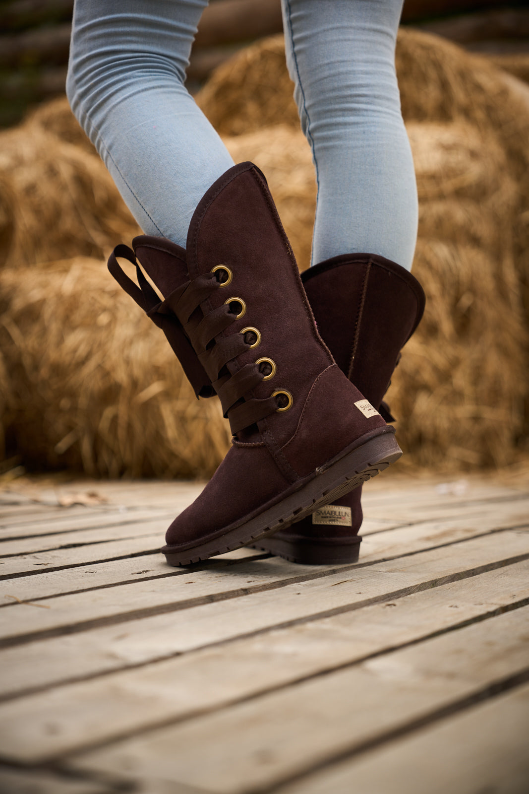 UGG Ribbon Lace-Up Faux Fur-lined Suede Boot - Chocolate