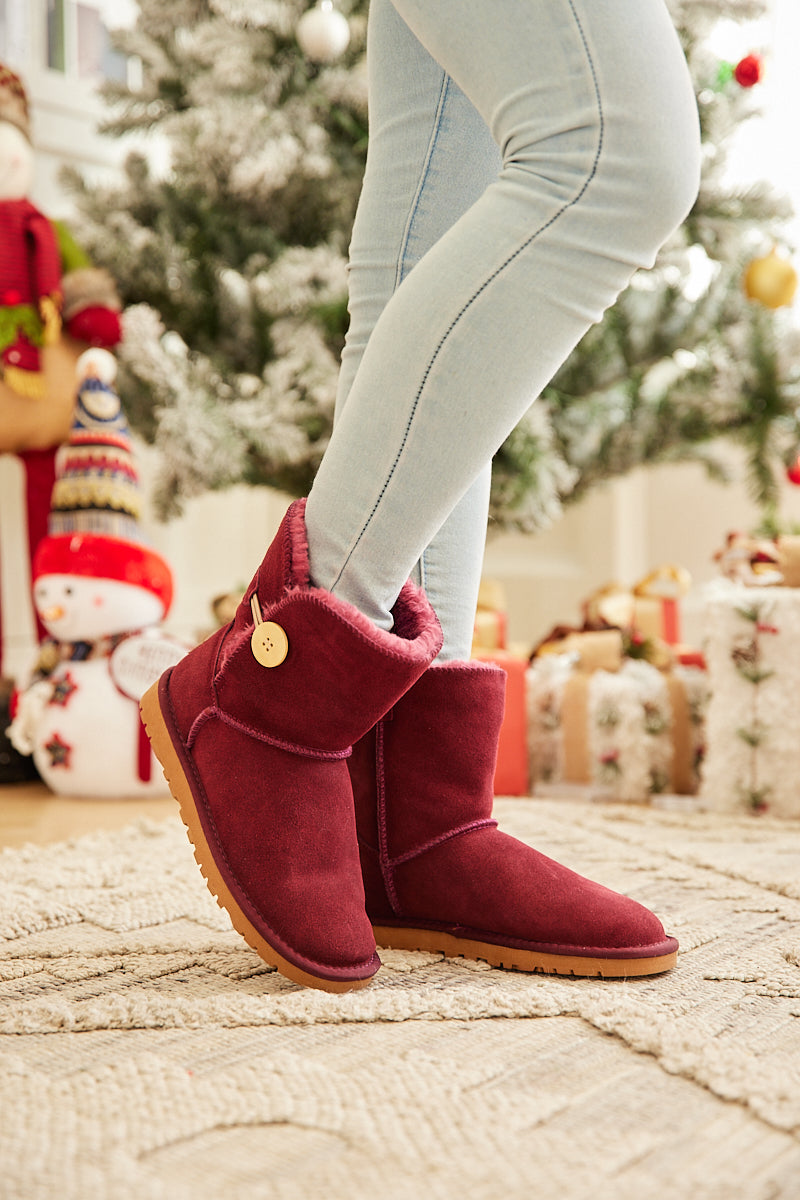 UGG Faux Fur-Lined Classic Side Button UGG Boot - Claret