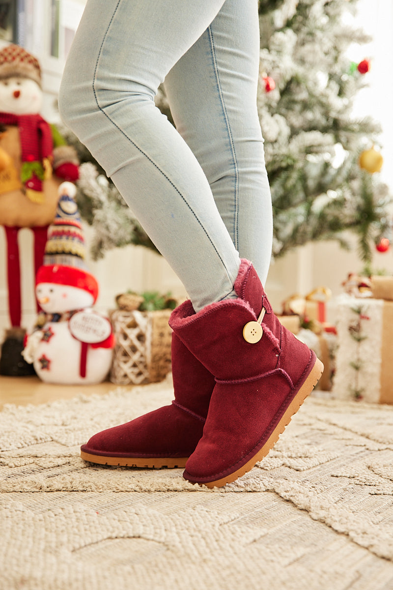 UGG Faux Fur-Lined Classic Side Button UGG Boot - Claret
