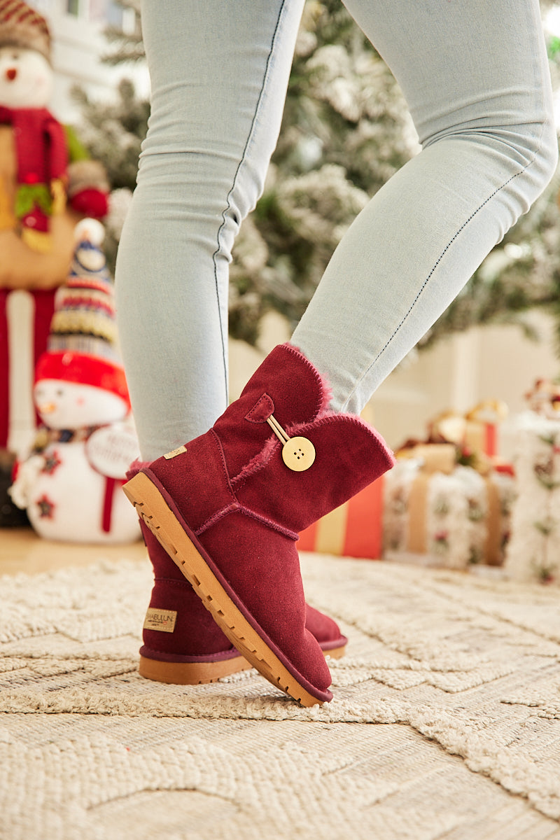 UGG Faux Fur-Lined Classic Side Button UGG Boot - Claret