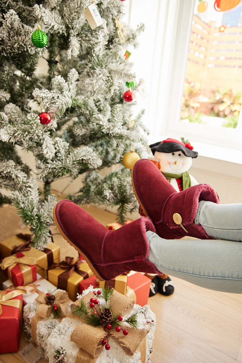 UGG Faux Fur-Lined Classic Side Button UGG Boot - Claret
