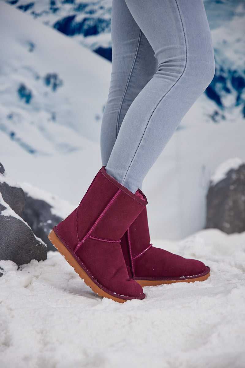 UGG Lovett Wool Blend Suede Shearling Boots - Claret
