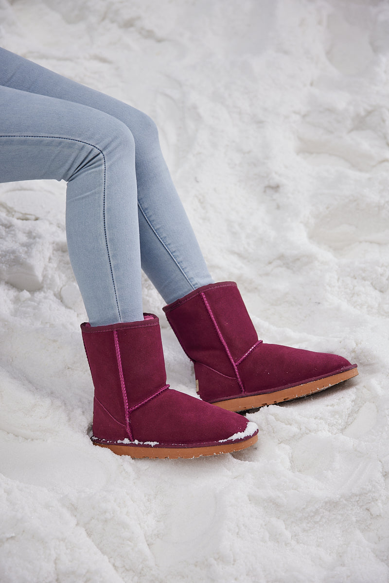 UGG Lovett Wool Blend Suede Shearling Boots - Claret